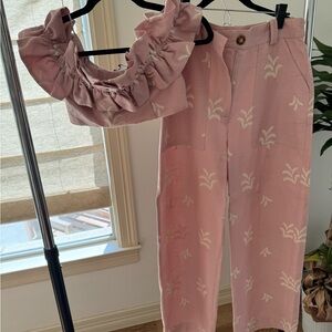 Pink Ruffled Top and Pants Set